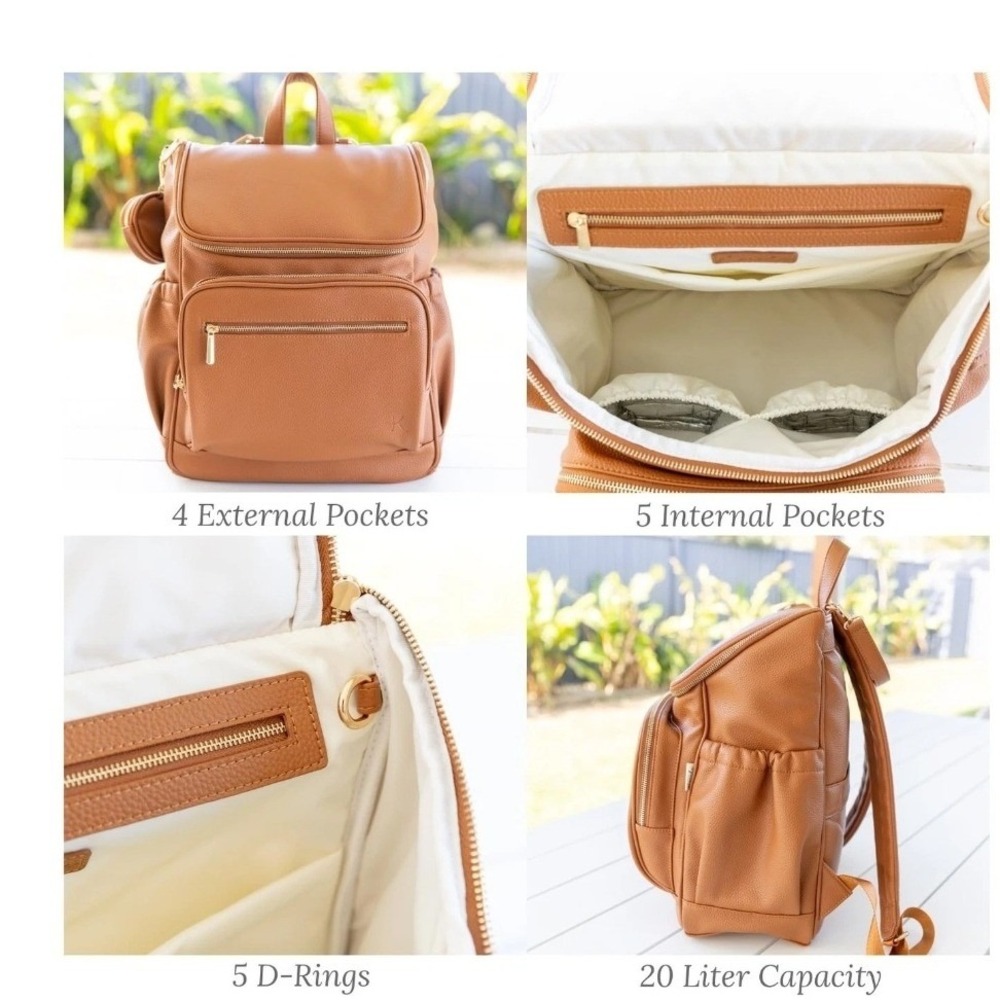 Kovale Collective Tan Vegan Leather Diaper Bag Backpack with 5 Accessories New - Picture 5 of 16